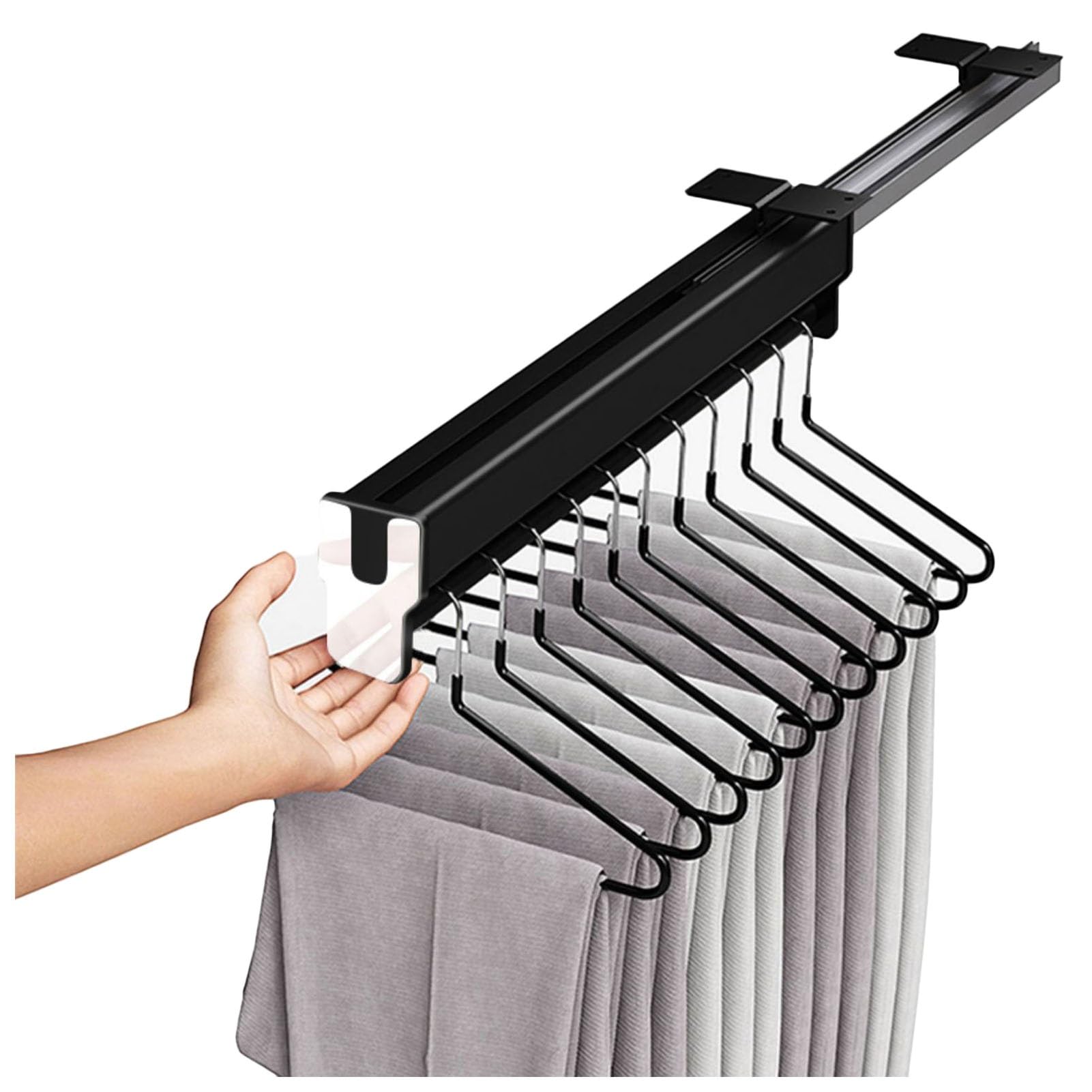 IUokLU Extendable Pull-Out Closet Valet Rod,Pull Out Trousers Rack,31-56cm Pull Out Heavy Duty Retractable,large Capacity(Black-31cm)