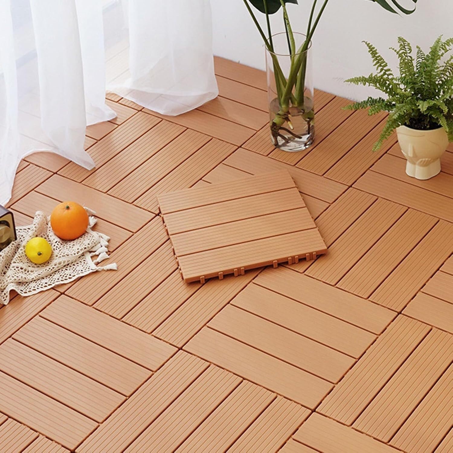 Carreaux de patio emboîtables en plastique aspect bois pour sol extérieur