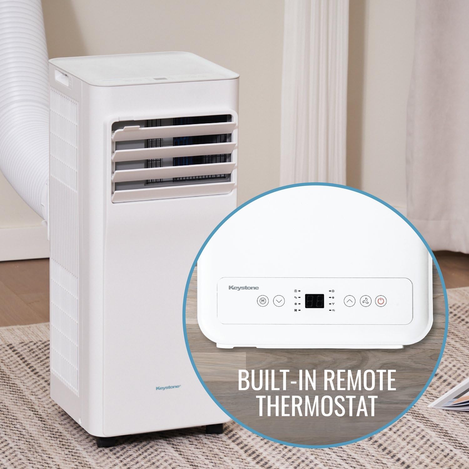 Keystone 8,500 BTU ASHRAE/5,000 BTU DOE 115V Portable Air Conditioner with Dehumidifier and Remote Control, AC for Apartment, Bedroom, Small Rooms up to 200 Square Feet in White