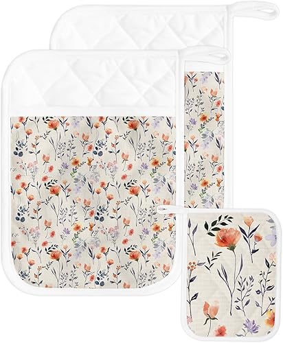 Miniatura 23 de Juego de 4 agarraderas de tela de rizo antideslizantes y aislantes de calor con bolsillo, guantes gruesos para horno, posavasos para hornear, bolas