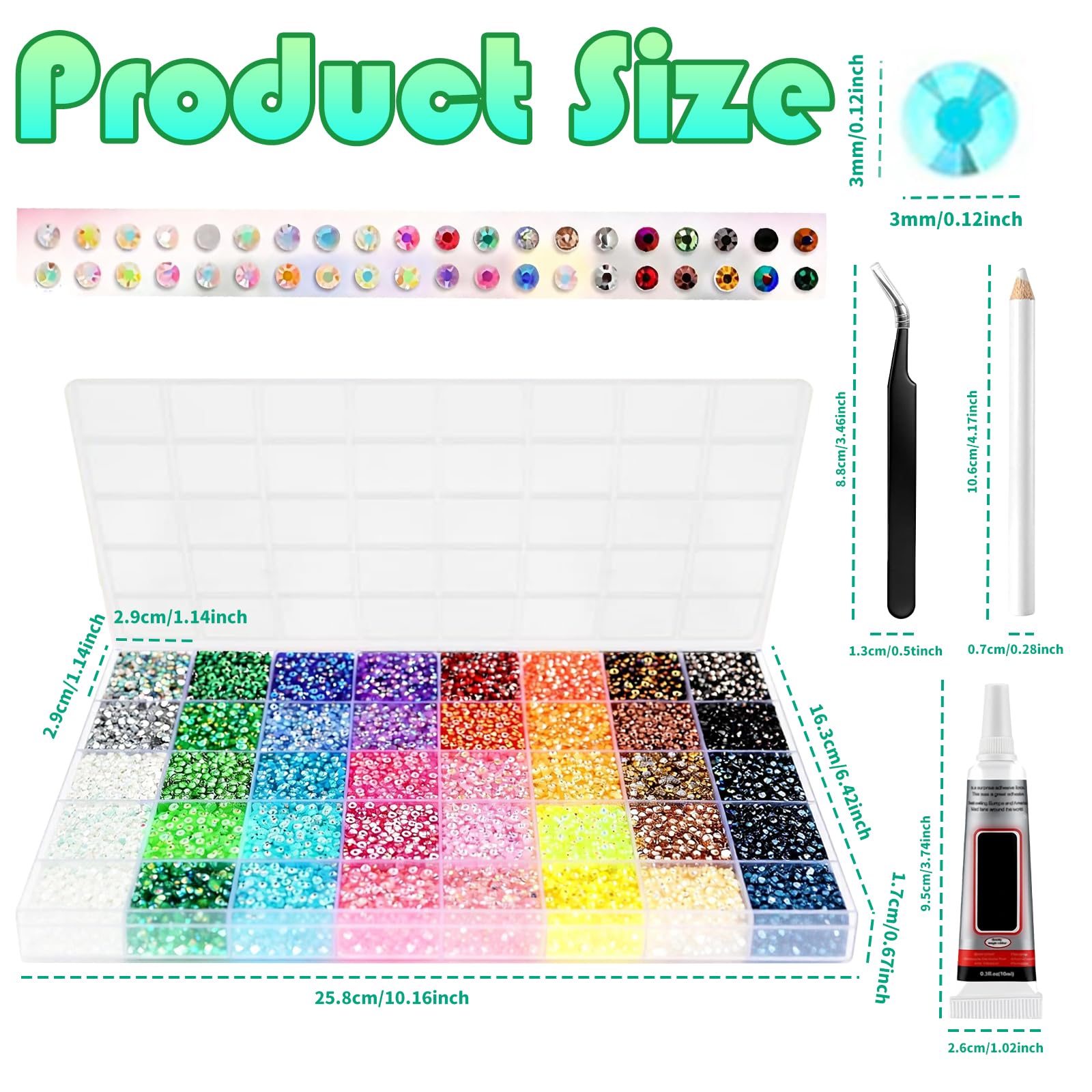 32000Pcs 3mm Rhinestones for Bedazzling, 40Colors Bedazzling Kit, with 5 Tubes of Glue, Bedazzled Kit for Nail Crafts Shoes Clothes DIY Decoration — view 8