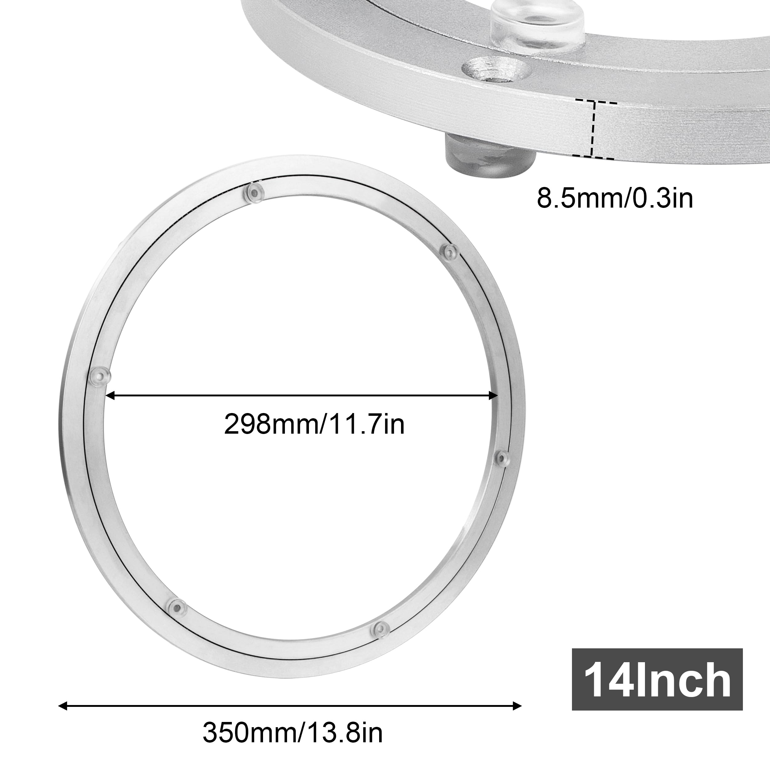 Cuscinetto per Giradischi in Lega di Alluminio Vassoio Girevole in Alluminio Cuscinetto Rotante di 360 Gradi per Tavolo da Pranzo Torte Monitor TV (14 Inch)
