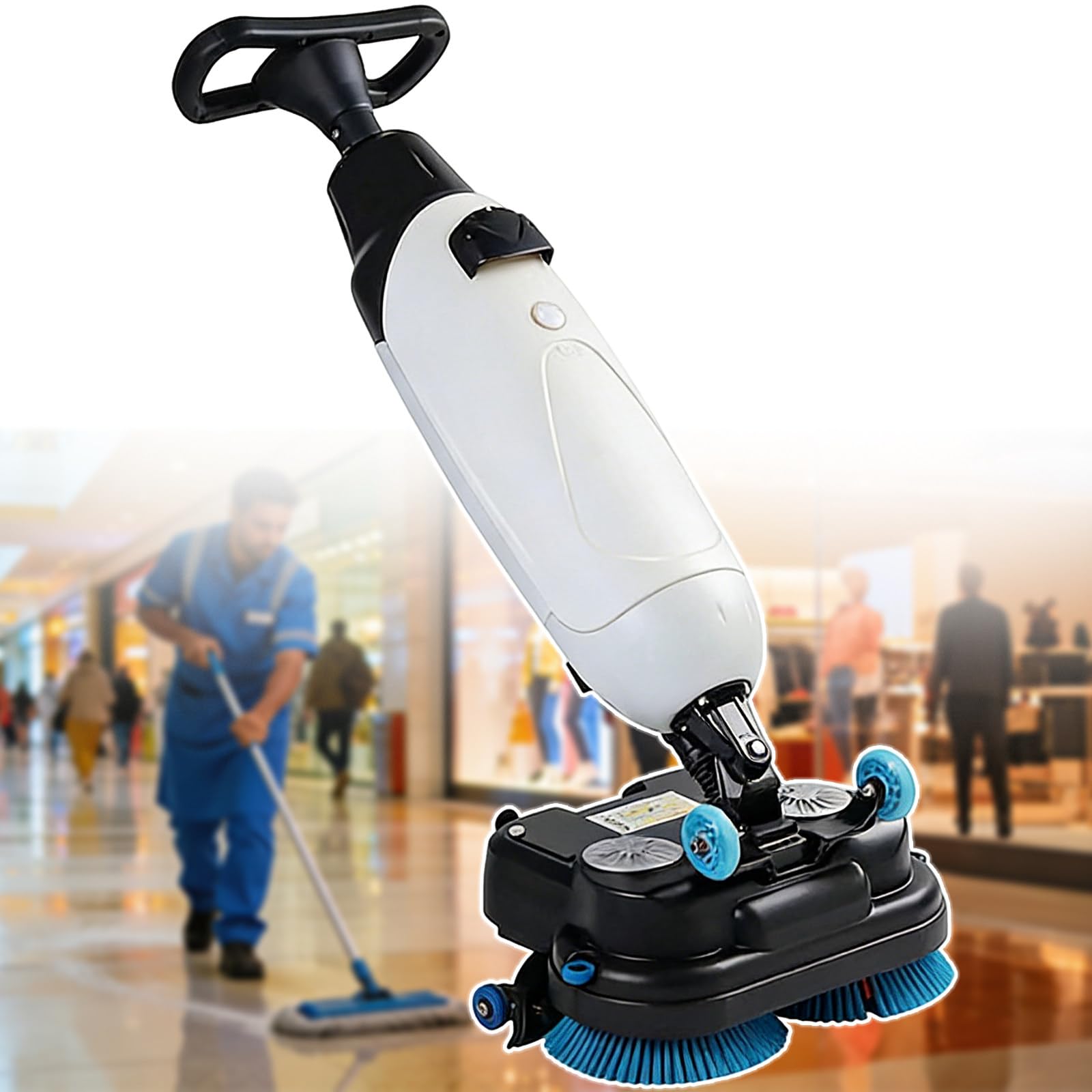 3-In-1 Cordless Floor Scrubber, 17" Commercial Walk-Behind Floor Buffer, Automatic Hard Floor Cleaner, 13000 Sq Ft/H Productivity, Floor Buffer Scrubber Machine For Supermarkets Malls Gyms White