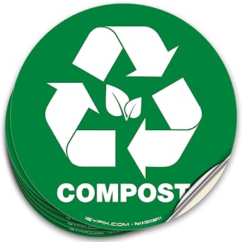 iSYFIX Compost Sticker for Trash Can Bins, 6 Pack, 5 inch | Premium Self-Adhesive Vinyl, Laminated, Weatherproof, UV Resistant