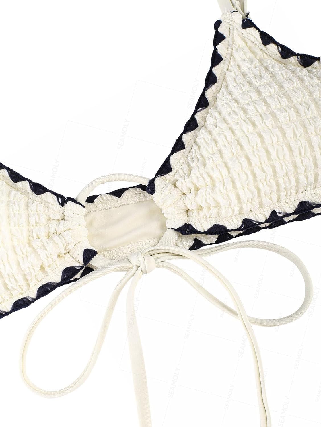 seamoly Deep Green Striped Halter String Tie Side Tankini Set