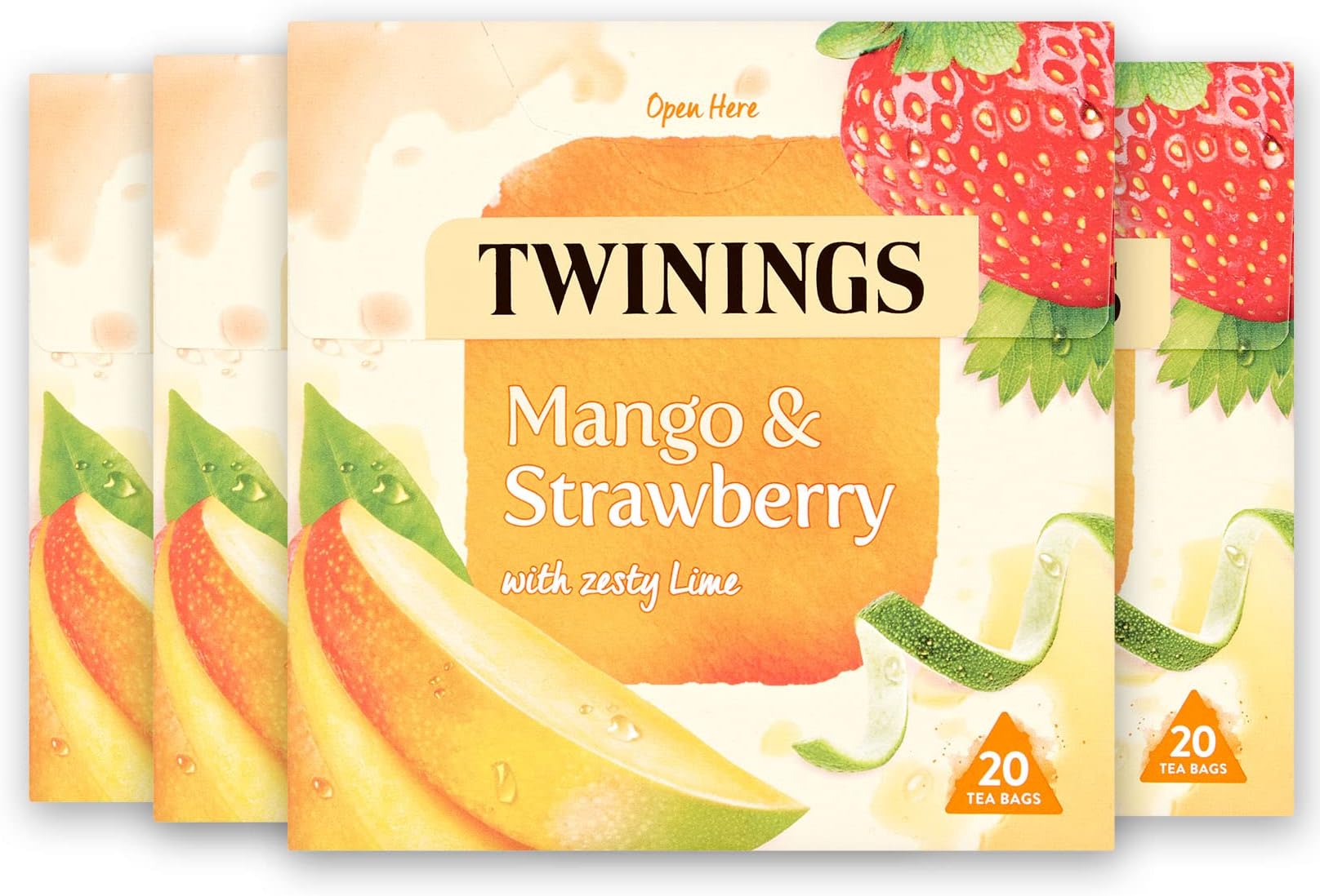 Twinings Mango, Strawberry & Lime Fruit Tea, 80 Tea Bags (Multipack of 4 x 20 Tea Bags)