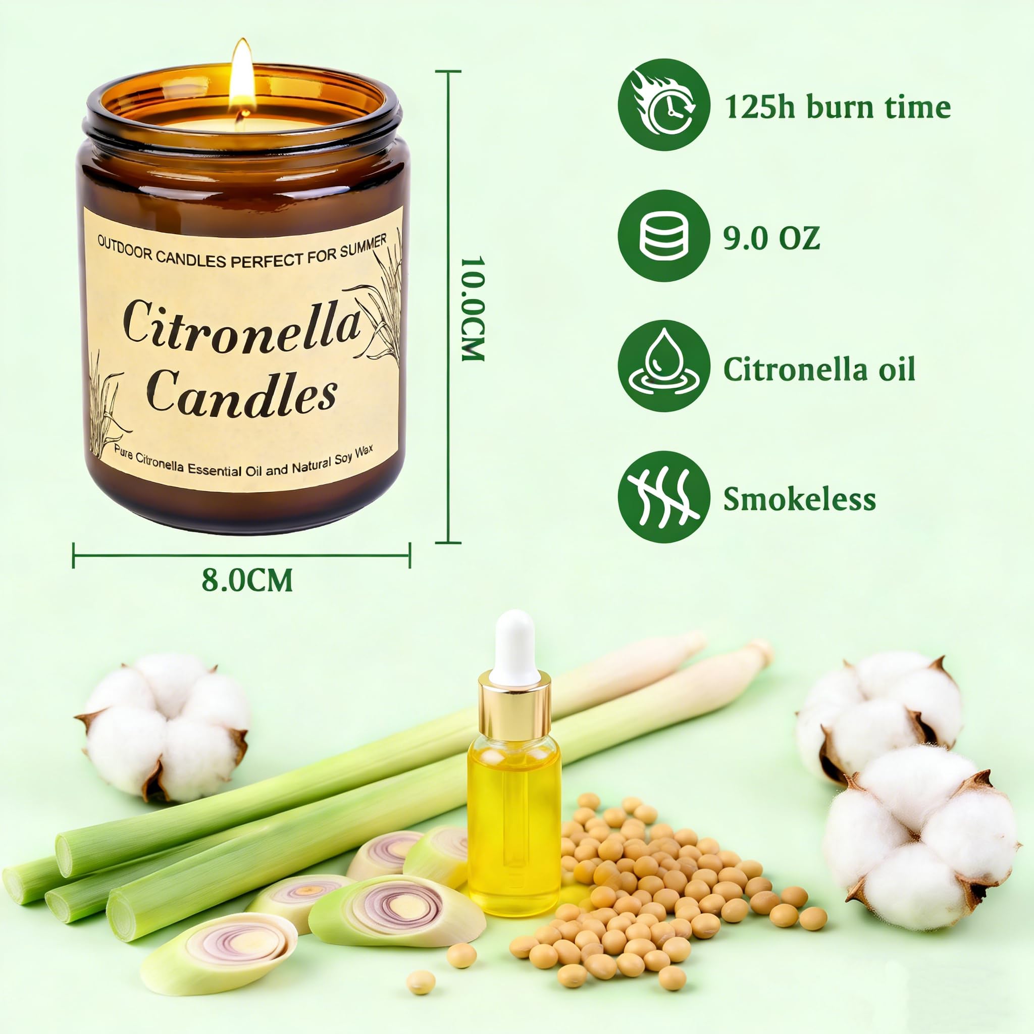 Candele Citronella per Esterni Set 2 Pezzi 250 Ore Cera di Soia Naturale