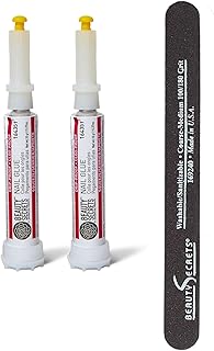 Beauty Secrets Drip & Clog Proof Nail Glue (2 Pack) Bundled with Nail File Black Cushion Medium Coarse 180/100 Grit by Beauty Secrets