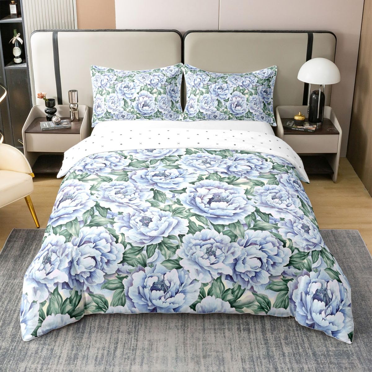 Housse de couette 240 x 260 en coton floral cottagecore pour un lit deux places élégant