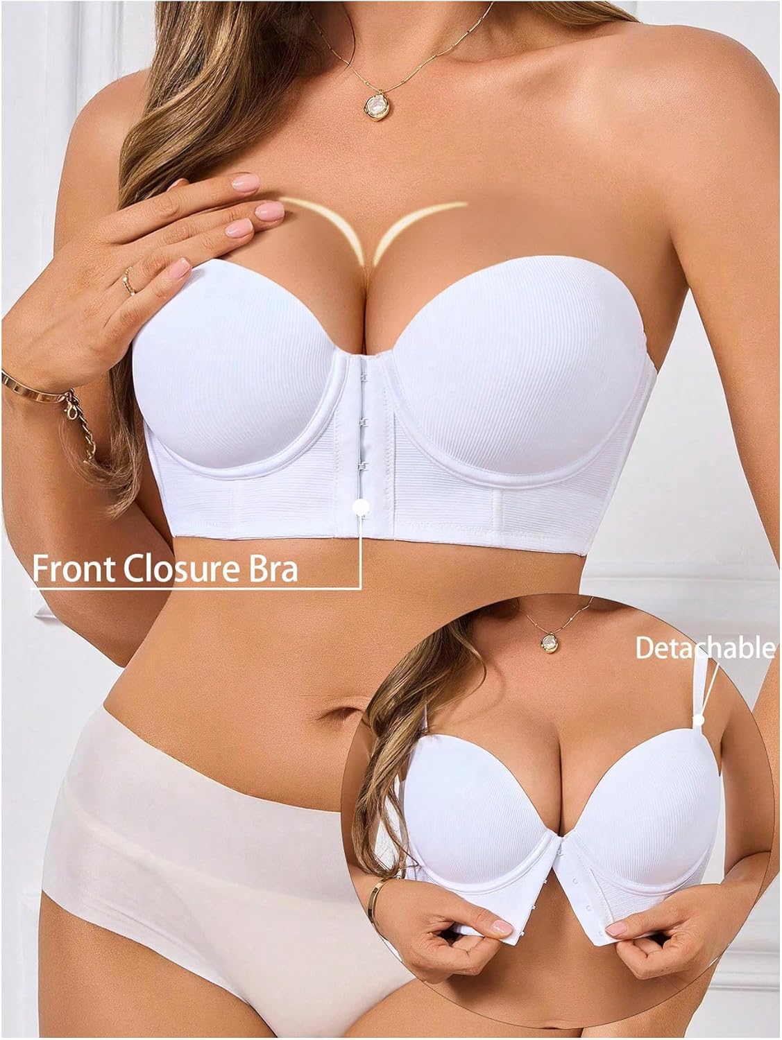 SweatyRocks Women's Front Closure Bandeau Bra Strapless Push Up Underwire Bras - Image 4