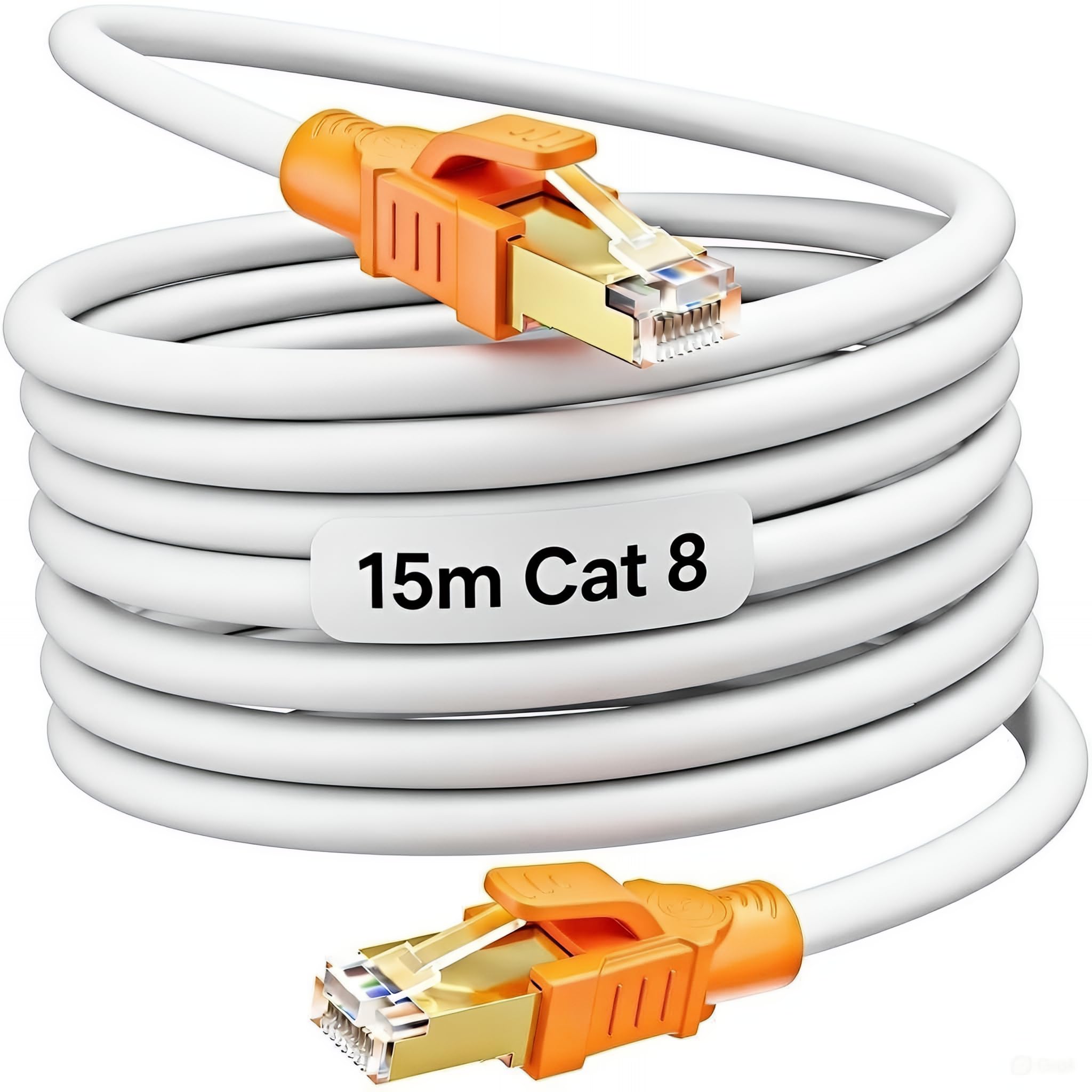 MEIPEK Cable Ethernet 15m Cat 8, Rj45 Blindé 40Gbps 2000Mhz Haute Vitesse Gigabit Rond LAN Internet Extra Lang 26AWG S/FTP PIMF POE Blanc Câble Reseau pour Routeur Modem