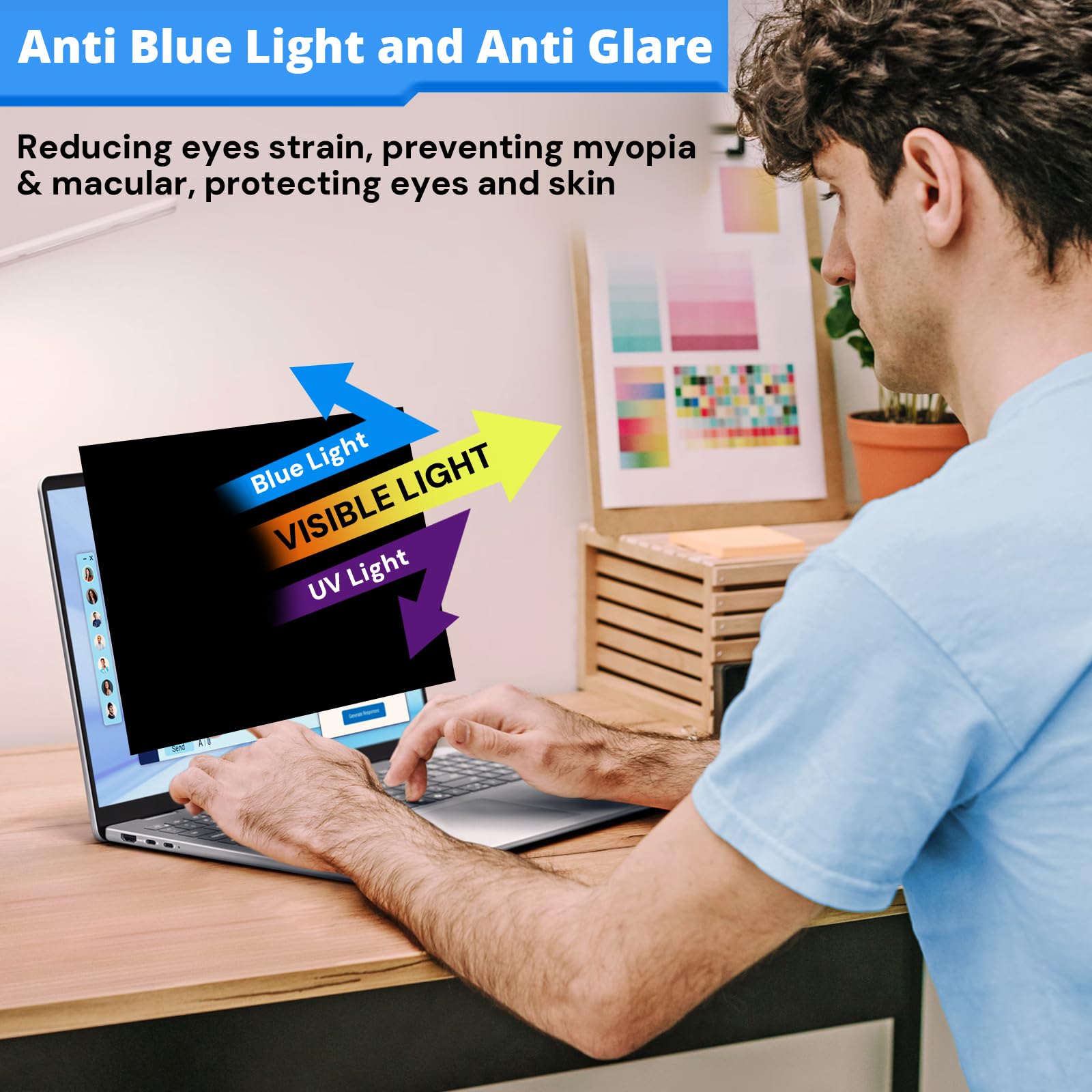 Pellicola protettiva per laptop 14 pollici, 16:10, filtro privacy e protezione antiriflesso, filtro luce blu, rimovibile