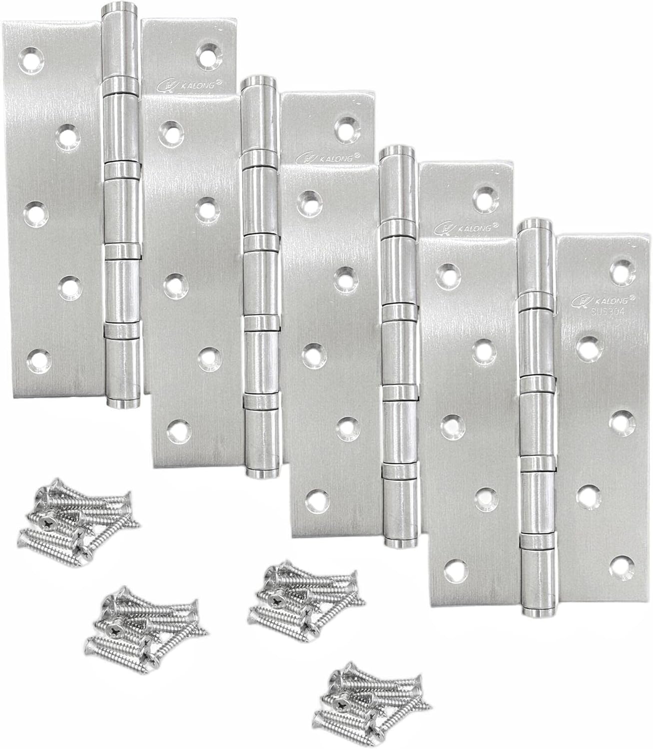 5" Stainless Steel Door Hinges, 5 x 3 inch 304 Heavy Duty Ball Bearing for Salty Residential Environment Exterior and Interior Doors Security Swing, Non Removable Pin with Square Corner (4, Silver)