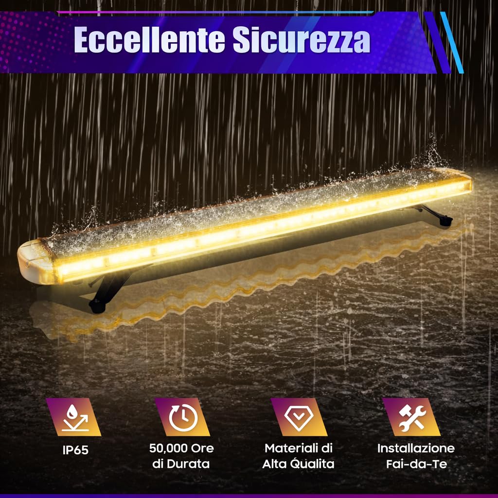 Barra di segnalazione a LED, 1310 mm, fascio luminoso 96 W, AC12-24 V, luce di segnalazione, luce lampeggiante di emergenza, per camion, tetto, colore giallo