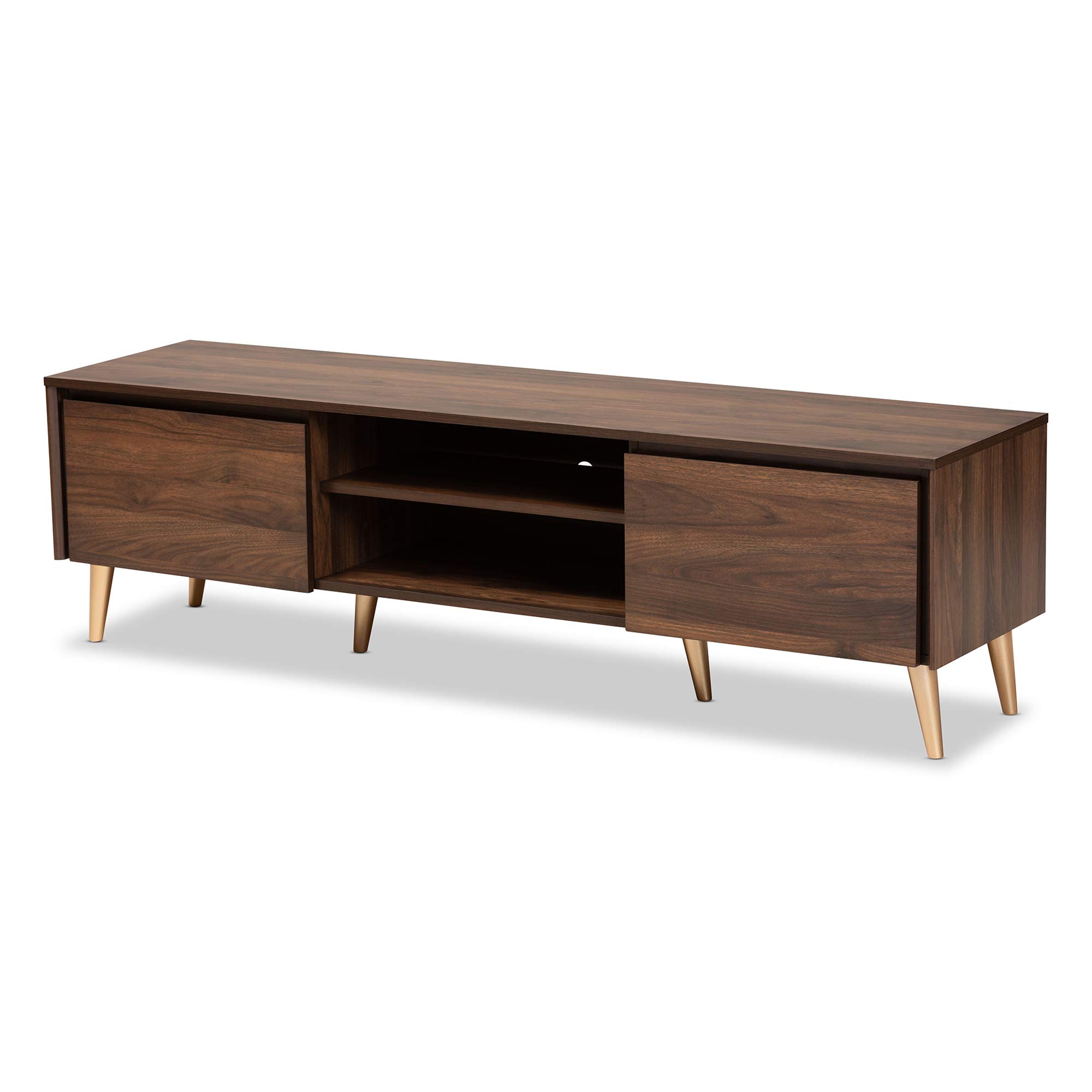 Baxton StudioLanden Mid-Century Modern Walnut Brown and Gold Finished Wood TV Stand