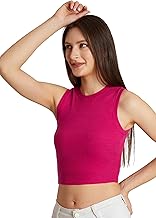 BERRY BIRD® Women's & Girls' Solid Ribbed Round Neck Collarless Sleeveless Slim Fit Simplicity Tank Top