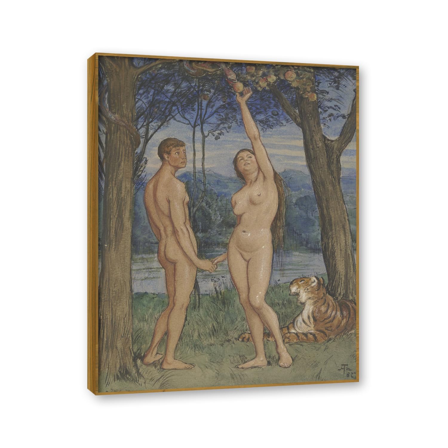 NHLDZYH Teak Frame. Hans Thoma Style Canvas Wall Art - (Untitled 20), German Romantic Realism Painting with Symbolic Nature, Rustic Country Home Decor. 80x105cm-31.5x41.3in