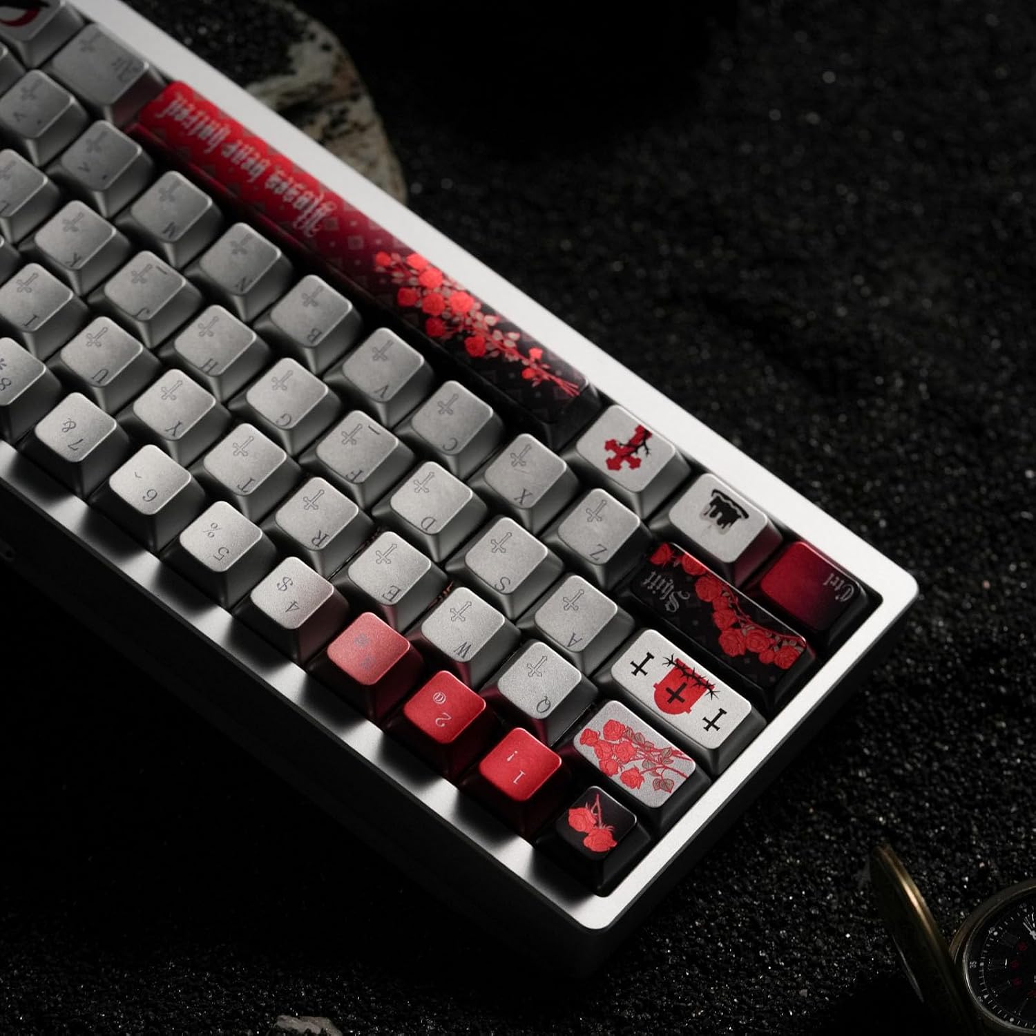 Sliver and Red Keycaps, Cherry Profile for Gaming Keyboard