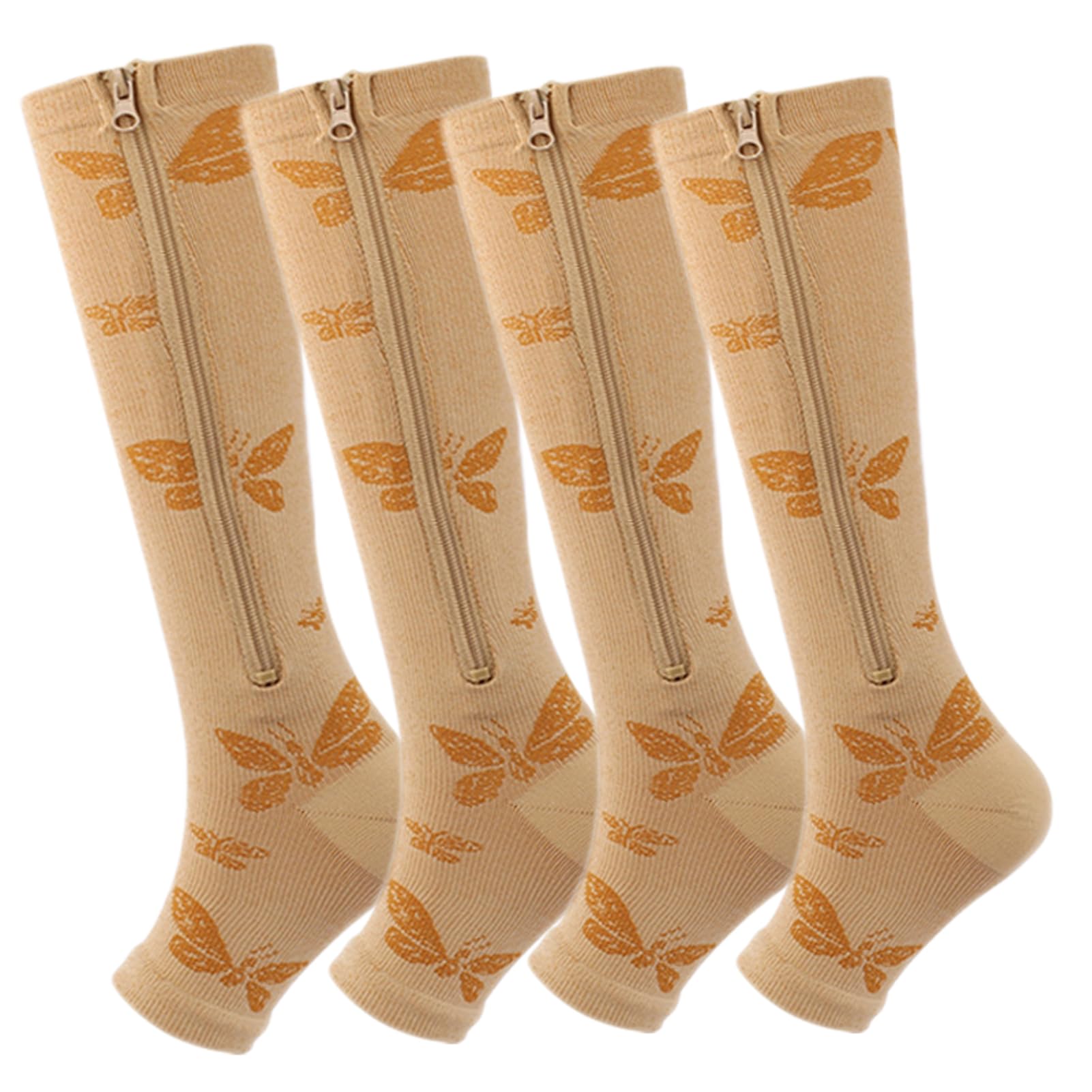4 Paar Kompressionsstrümpfe Damen Herren Stützstrümpfe Mit Reißverschluss 15-20 mmHg Kompressionssocken Knielang Für Laufen Sport Radsport Ödeme