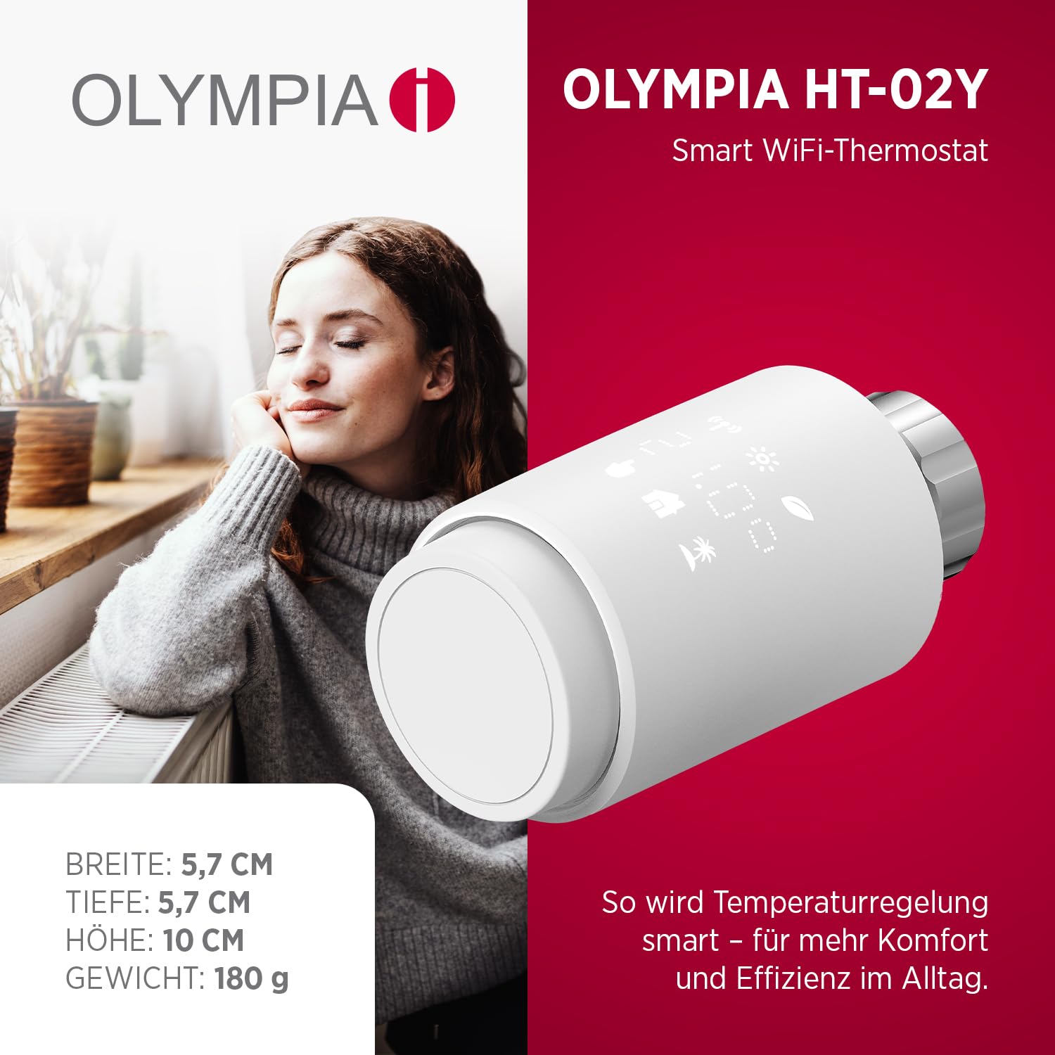 Olympia HT-02Y inteligentny termostat WiFi | termostat grzejnikowy Smart z aplikacją Tuya, Alexa i Google | łatwa instalacja i programowalny | termostat grzewczy | wygodny i energooszczędny | 1 szt.