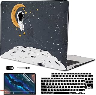 LCMOCICO for New MacBook Air 13 Case A2337 M1 A2179 A1931 Retina Display & Touch ID 2022 2021 2020 2019 2018 Release, Shiny Crystal Black Plastic Hard Shell Cover for Mac air 13 inch, Astronaut Moon