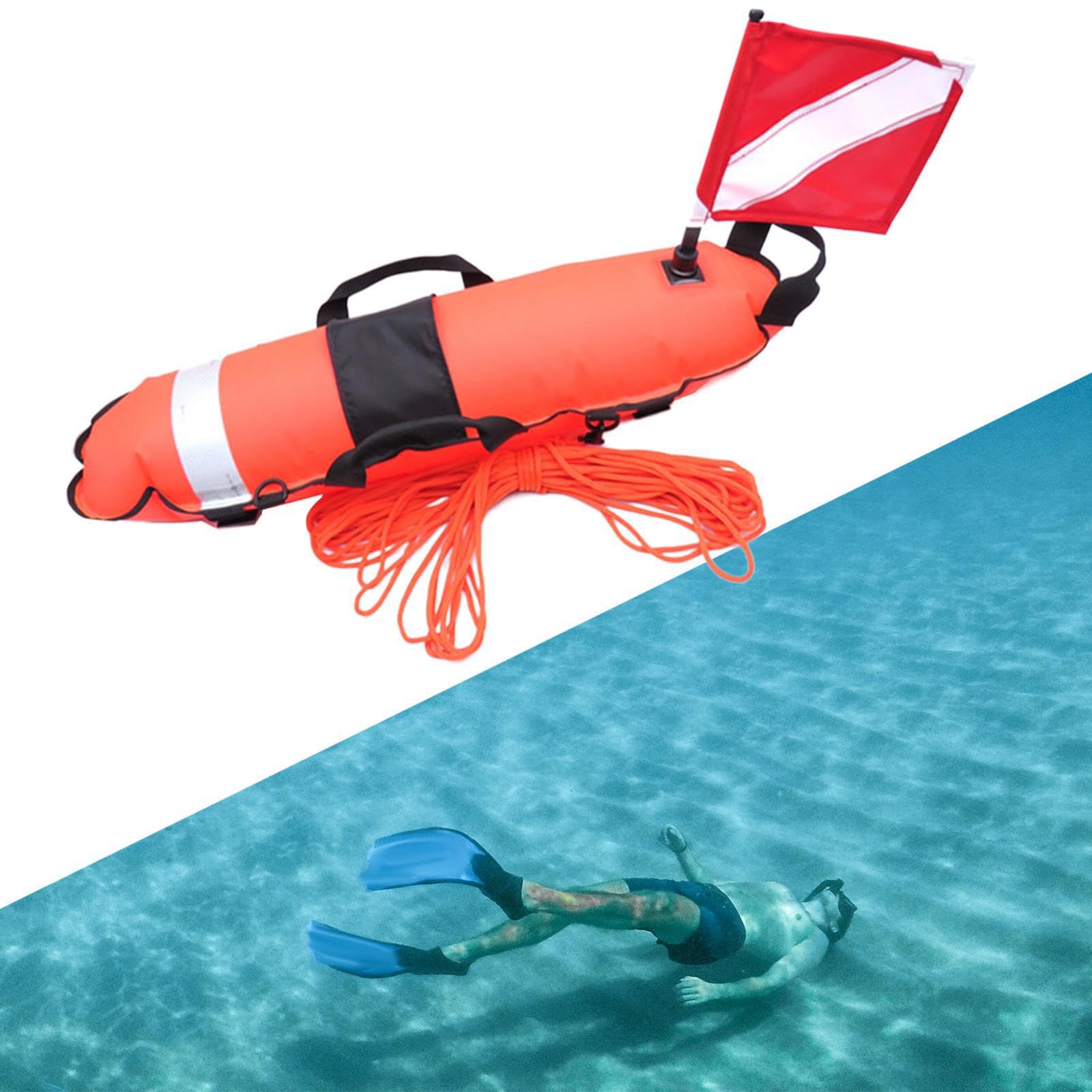 Boya de Buceo fiable, Equipo Esencial para buceadores y apneístas. Resistente y portátil. Boya de Buceo con inflado para señal de Seguridad en el