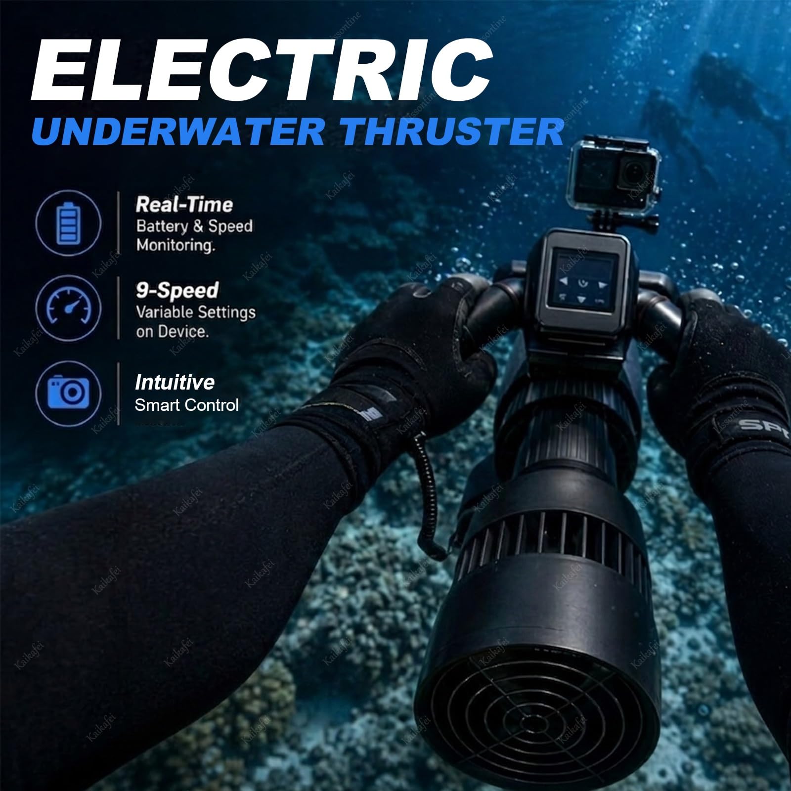 700W Scooter Subacuático con Empuje 9.5kg y Mango, 180 Minutos Profesional Scooter de Mar para Buceo Profundo, Resistente al Sal Motor Eléctrico para Piragua