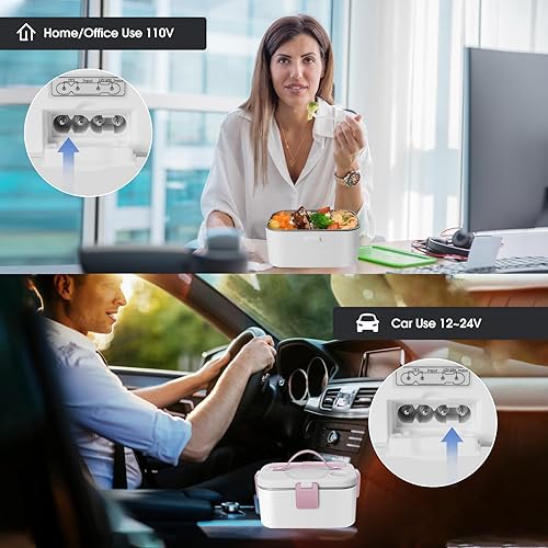 Miniatura 4 de Fiambrera eléctrica de 80 W, calentador de alimentos de 110 V12 V  24 V, 1.8 L más grande, caja de almuerzo autocalentable 2 en 1 portátil para