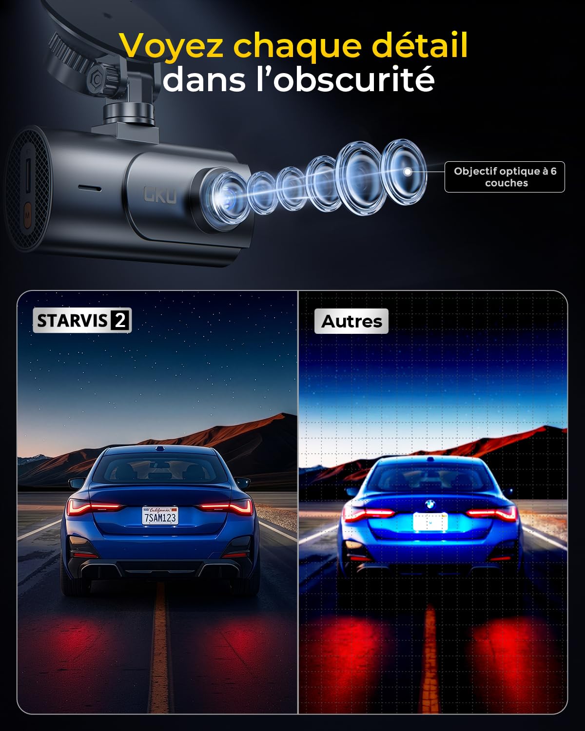 GKU Caméra de Tableau de Bord de Voiture Avant et arrière 4K avec STARVIS 2, écran IPS 3", WiFi 6, GPS, Enregistrement en Boucle, préenregistrement en Collision, Prend en Charge 512 Go Maximum