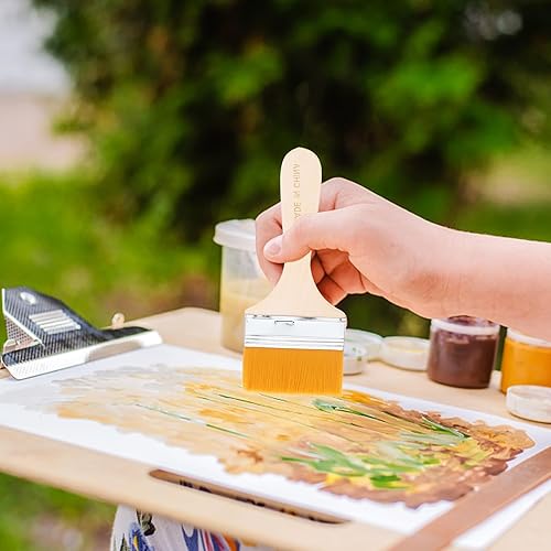 Miniatura 6 de Juego de 12 pinceles planos de nailon, varios tamaños, para gesso, barnices, pintura acrílica, acuarela, madera, pared, limpiador de pinceles para