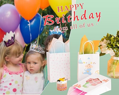 Miniatura 4 de RACETOP Bolsas de papel blanco con asas a granel de 8 x 4.5 x 10.8 pulgadas, 100 bolsas de regalo de tamaño mediano, bolsas de regalo blancas con