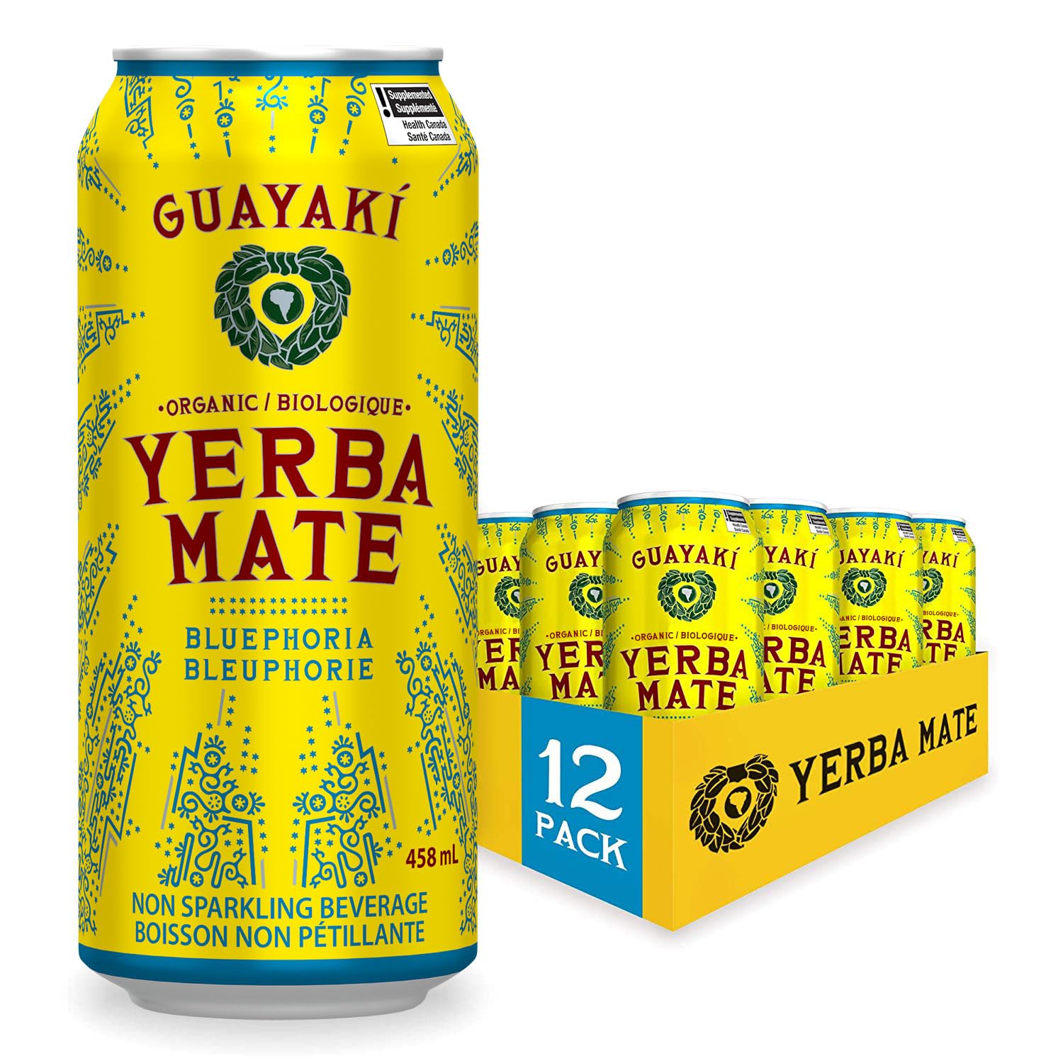 Guayaki Yerba Mate Tea Canned Beverage, Bluephoria Flavor, 458 mL (Pack ...