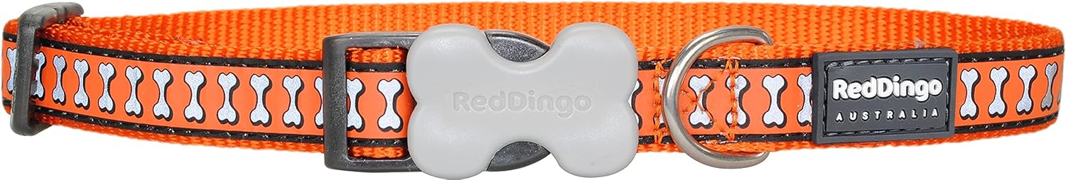 Red Dingo Reflective Dog Collar, Small, Orange