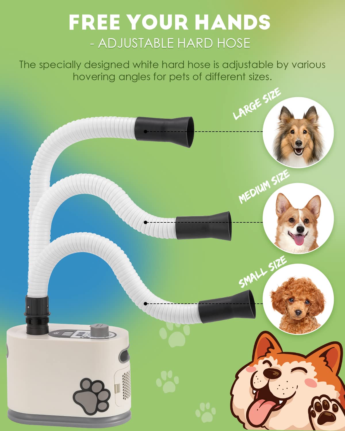 Mxmoonant 2000W 2-en-1 Secador Perro Profesional de pie | Velocidad y Temperatura Ajustables Secador de Perro con Manguera elástica y Manguera posicionada secador de Pelo Perros
