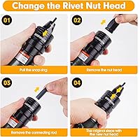 Vista 4 de RZX Herramienta de remache neumática Herramienta neumática de ajuste de tuerca de remache con cambio rápido M3 M4 M5 6-32 10-24 3/16 6 piezas