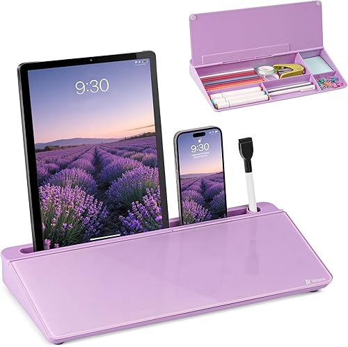 Miniatura 26 de Varhomax Pizarra blanca de cristal negra con cargador inalámbrico, pizarra blanca de borrado en seco con almacenamiento, bloc de notas de lista de