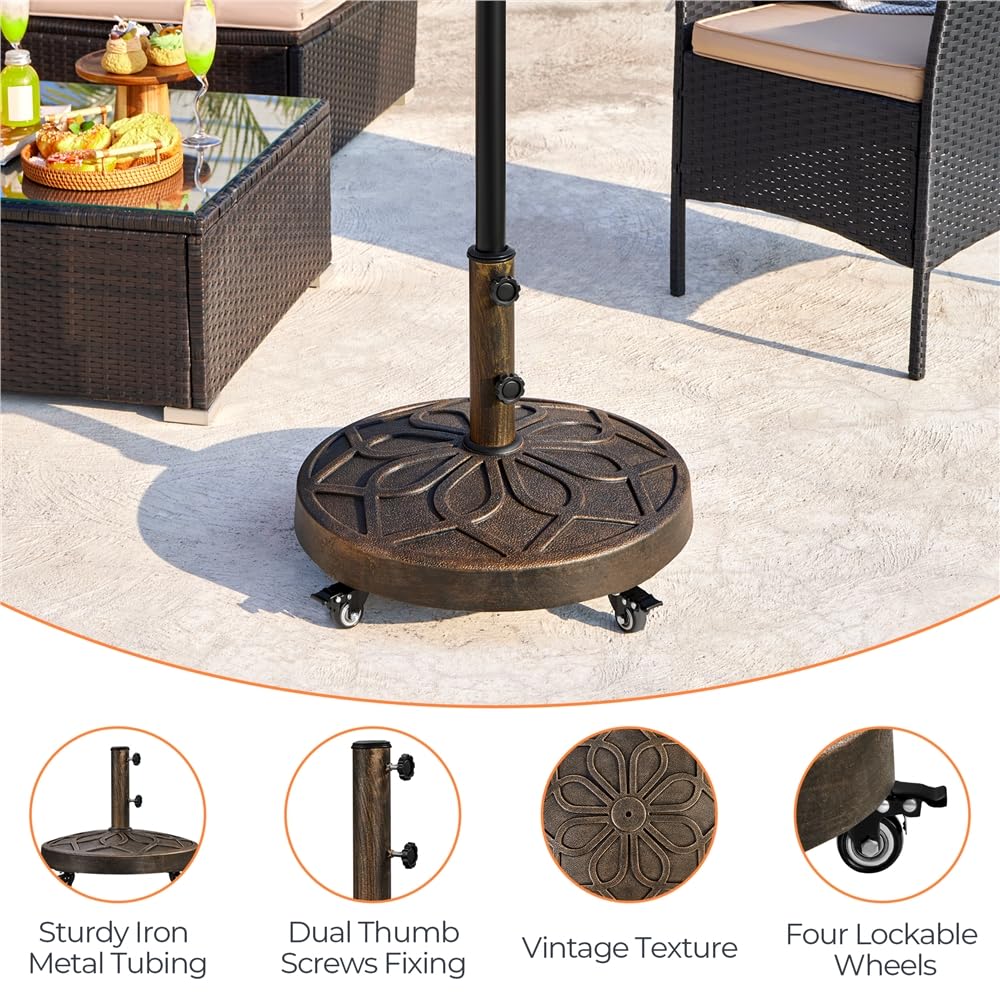Yaheetech Pied de Parasol à roulettes 21 kg Base de Parasol Lourde en Résine Auto-lestée Style Rétro pour Mât de Ø 3,8/4,8 cm Extérieur Bronzé