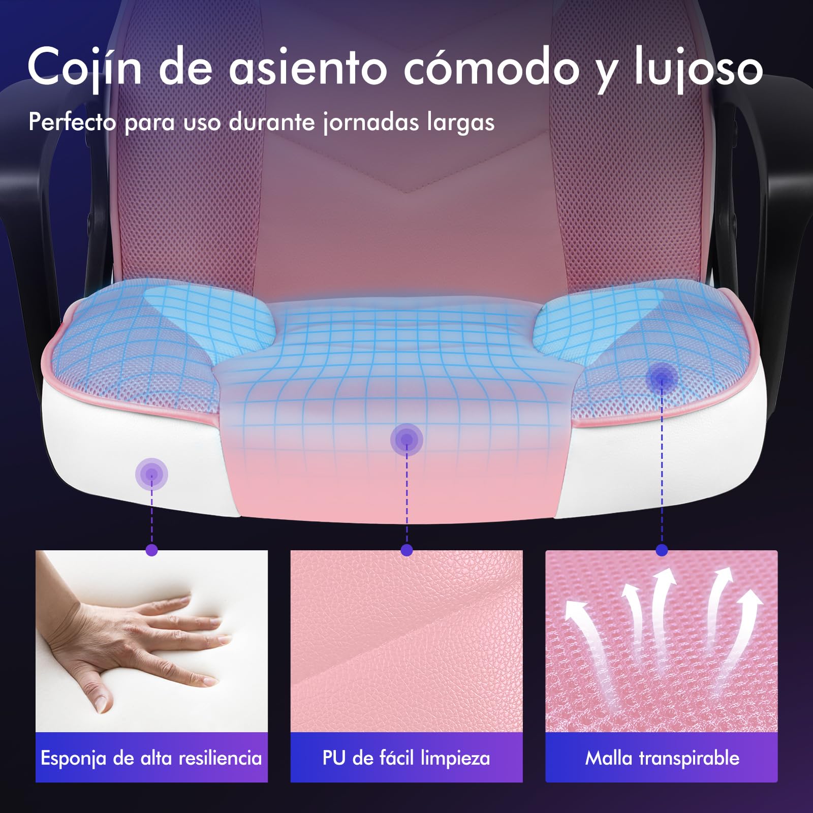 ALFORDSON Silla Gaming de Oficina Regulable con Ruedas, Racing Silla Escritorio Ergonómica de Piel Sintética y Malla, Asiento basculante y Altura Regulable, Soporta 150 kg(Rosa)