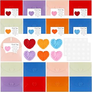 24 Sets Pocket Hug Token Bulk Little Pocket Heart Hug Cards Handmade Crochet Love Hug Inspirational Greeting Cards Exchange Gift Thank You for Women Friend Colleagues Family Distance Social Present