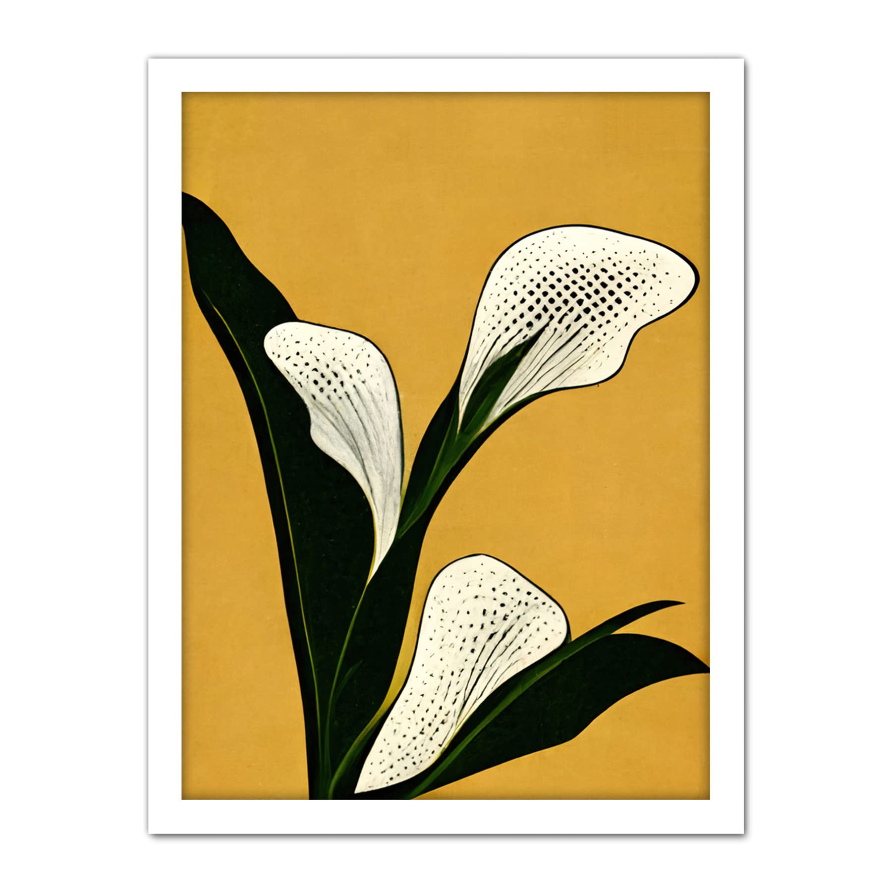 Doppelganger33 LTD Art Deco Pop Art White Calla Lily Flower Plant Artwork Framed Wall Art Print 18X24 Inch