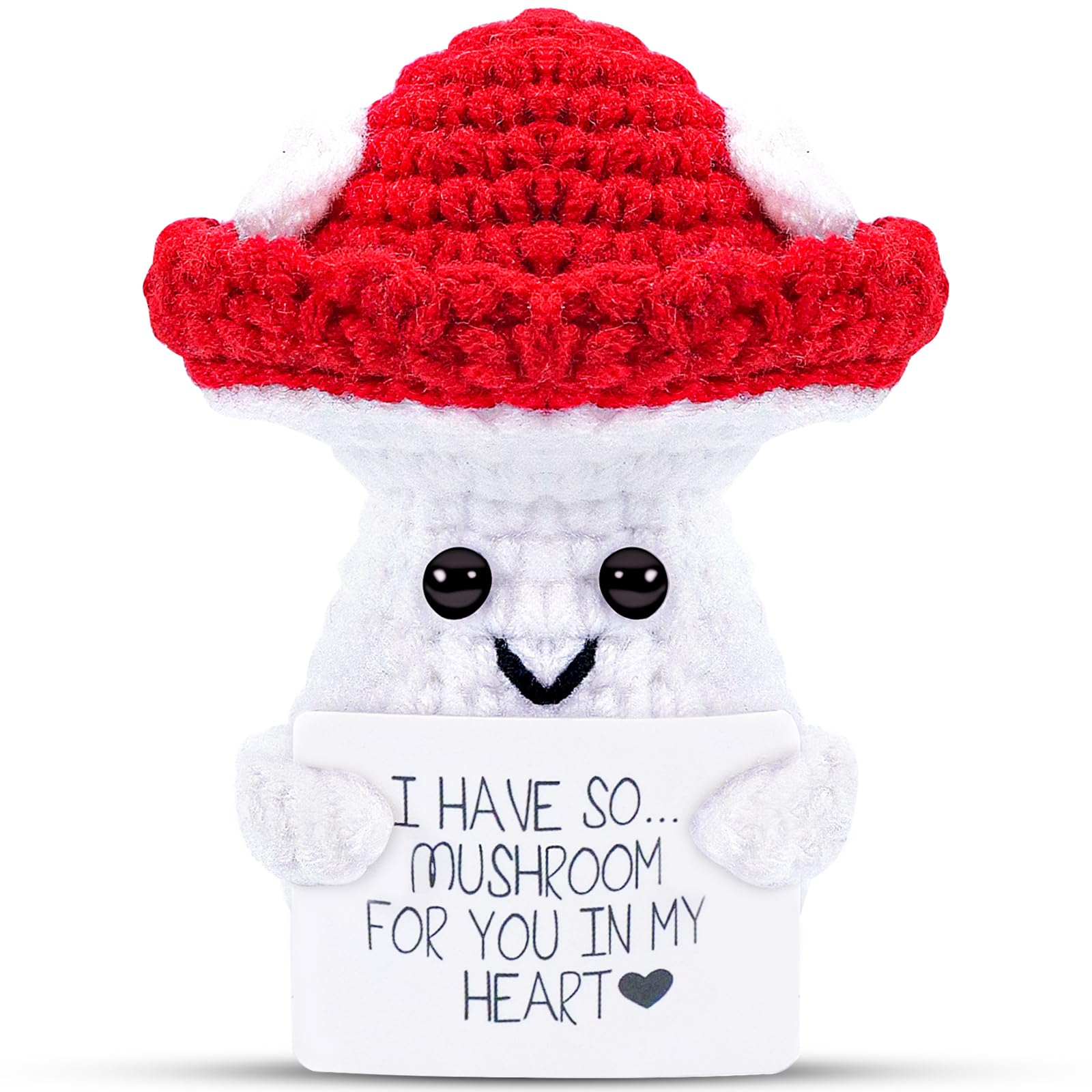 Hoedia Handmade Emotional Pickle Gift, Cucumber Crochet Doll Inspirational Gifts with Cards, Cute Knitted Funny Support Pickle Potato Friend Birthday (Emotional Mushroom)