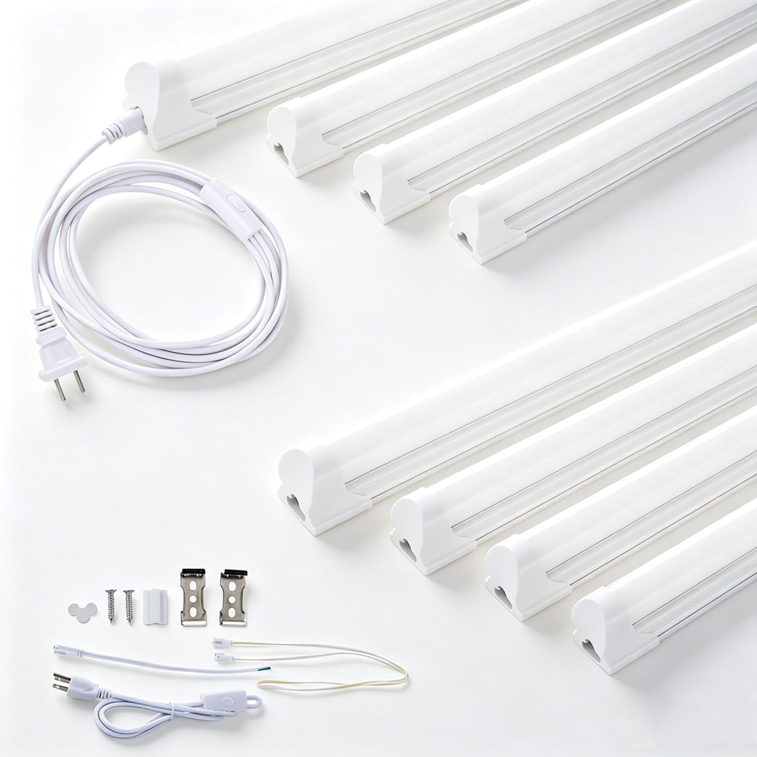 12-Pack 4FT T8 Led Integrated Tube Light Fixture 24W Bright White 6000K 4 Foot Shop Single Strip Connectable Bulb Milky Cover for Household, Garage and Under Cabinet