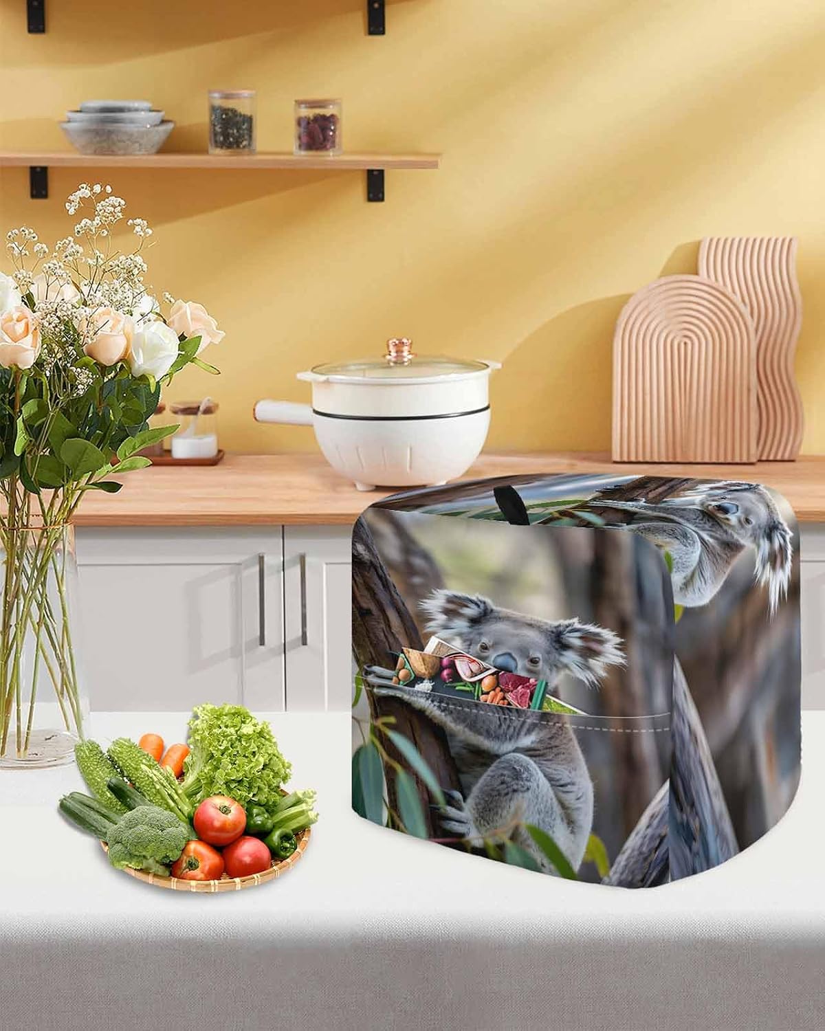 Koala Stand Mixer Cover with Storage Pocket, Waterproof Kitchen Mixer Covers, Grey Animals Modern Art Forest Kitchen Appliance Dust Cover Compatible with 4/4.5 Quart Mixers