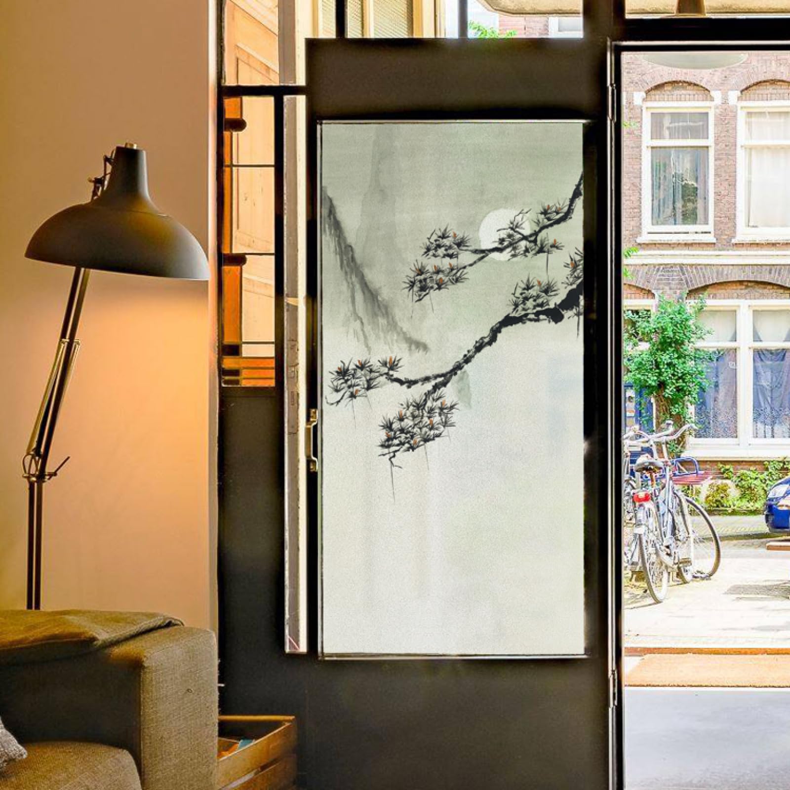 Pellicola Vetri Finestre 60X116CM Stile Cinese Pellicola Adesiva Per Vetri Oscurante,Autoadesiva,Pellicole Per Vetri Anti Uv,Privacy Finestre Per Casa/Ufficio