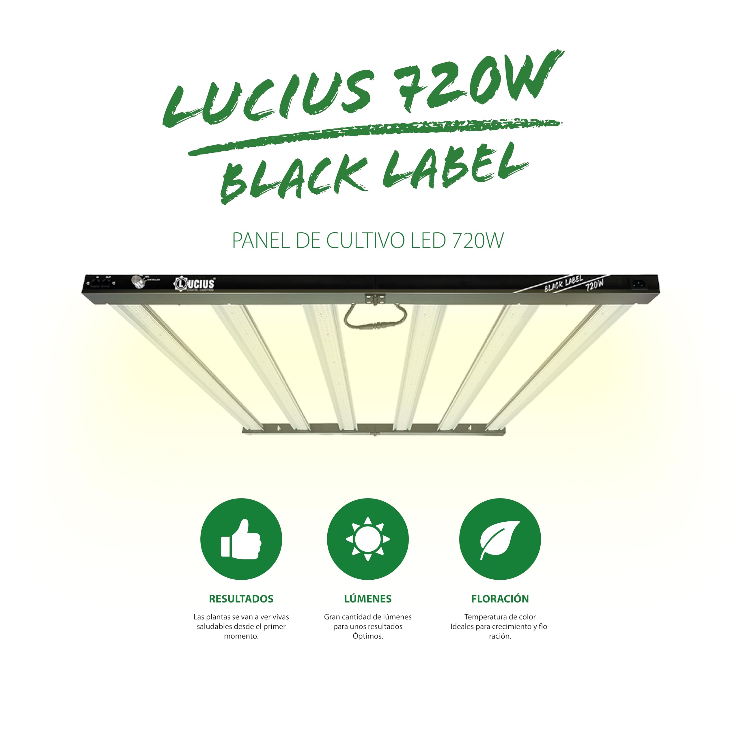 Lucius - LED 720W BLACK LABEL con Driver Integrado - 2.6 µmol para Cultivo Interior - Espectro Completo para Crecimiento y Floración - Máxima Producción, Resina y Calidad en Flores y Frutas