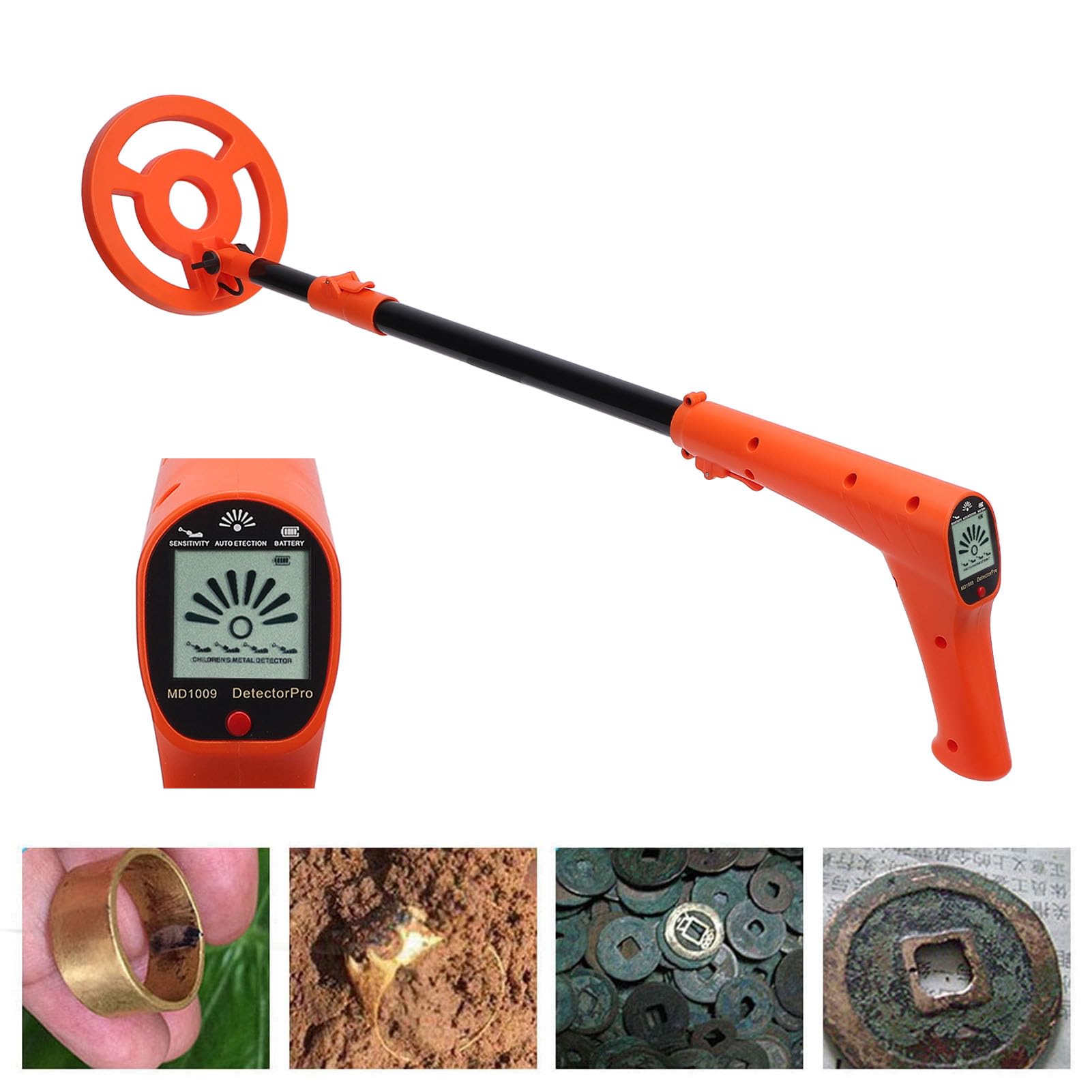 Detector de Metales de Pantalla LCD, Probador de Metal Portátil con una Varilla Ajustable 26-37.4 Pulgadas Bobina de Búsqueda Plegable Ligera para Actividades Al Aire Libre de