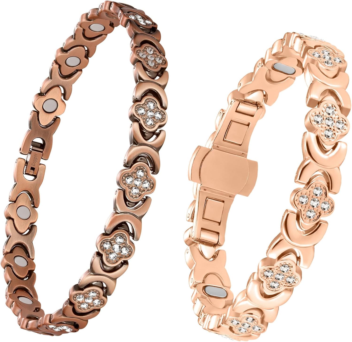 Feraco Pure Copper Bracelets & Anklet for Women, 5X Ultra Strength Magnetic Bracelet with 5000 Gauss Neodymium Magnets & Upgraded Butterfly Clasp, Adjustable Jewelry Gift