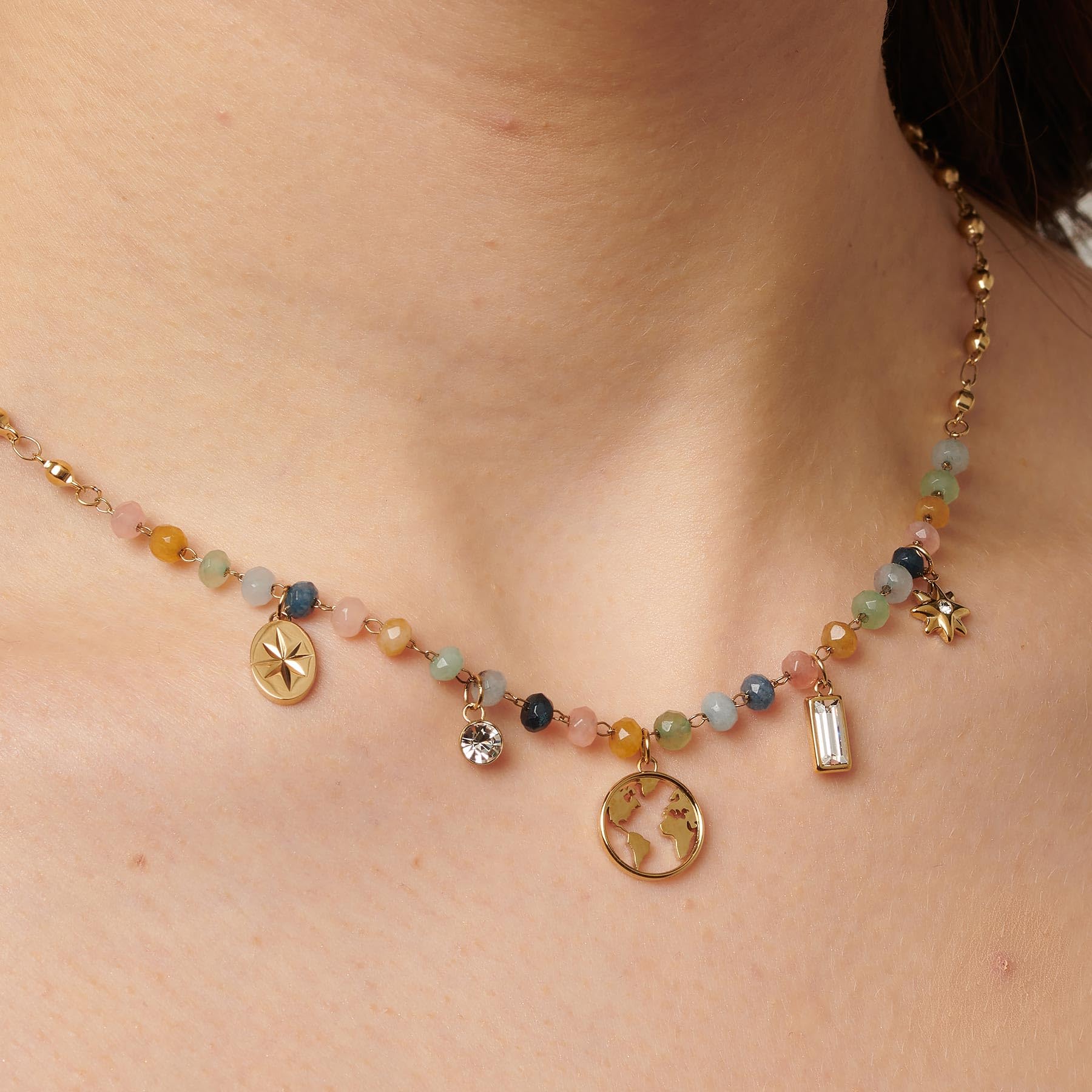 Brosway Collana Donna, Collana in Acciaio e Cristalli/pietre Naturali con Simbolo Mondo | Collezione Chakra - BHKN083
