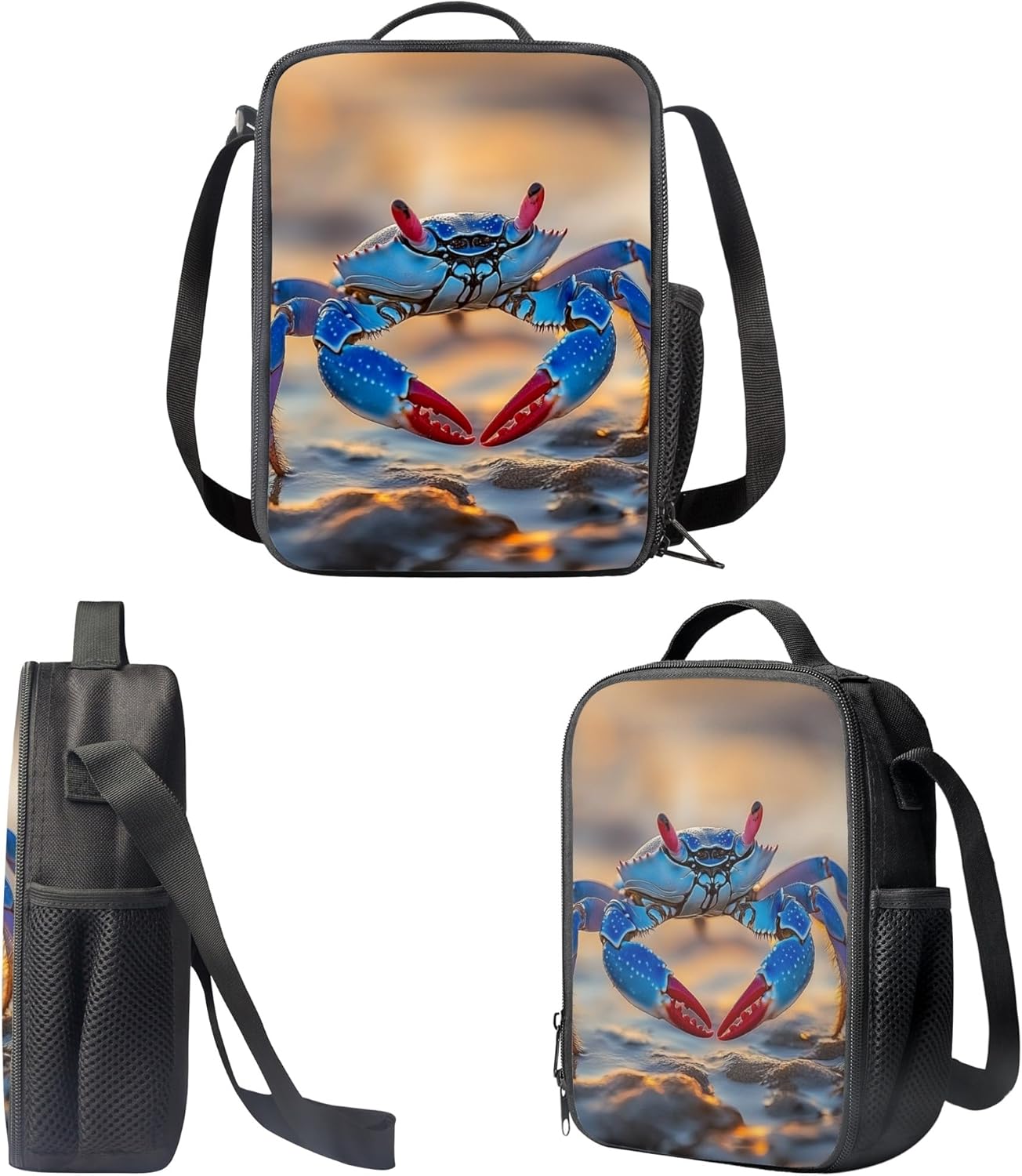 Dellukee Boys Backpack With Lunch Box Blue Crab Print Backpack for Girls Elementary School Backpacks Children Bookbags Primary Kindergarten Backpack with Lunch Bag Pencil Box