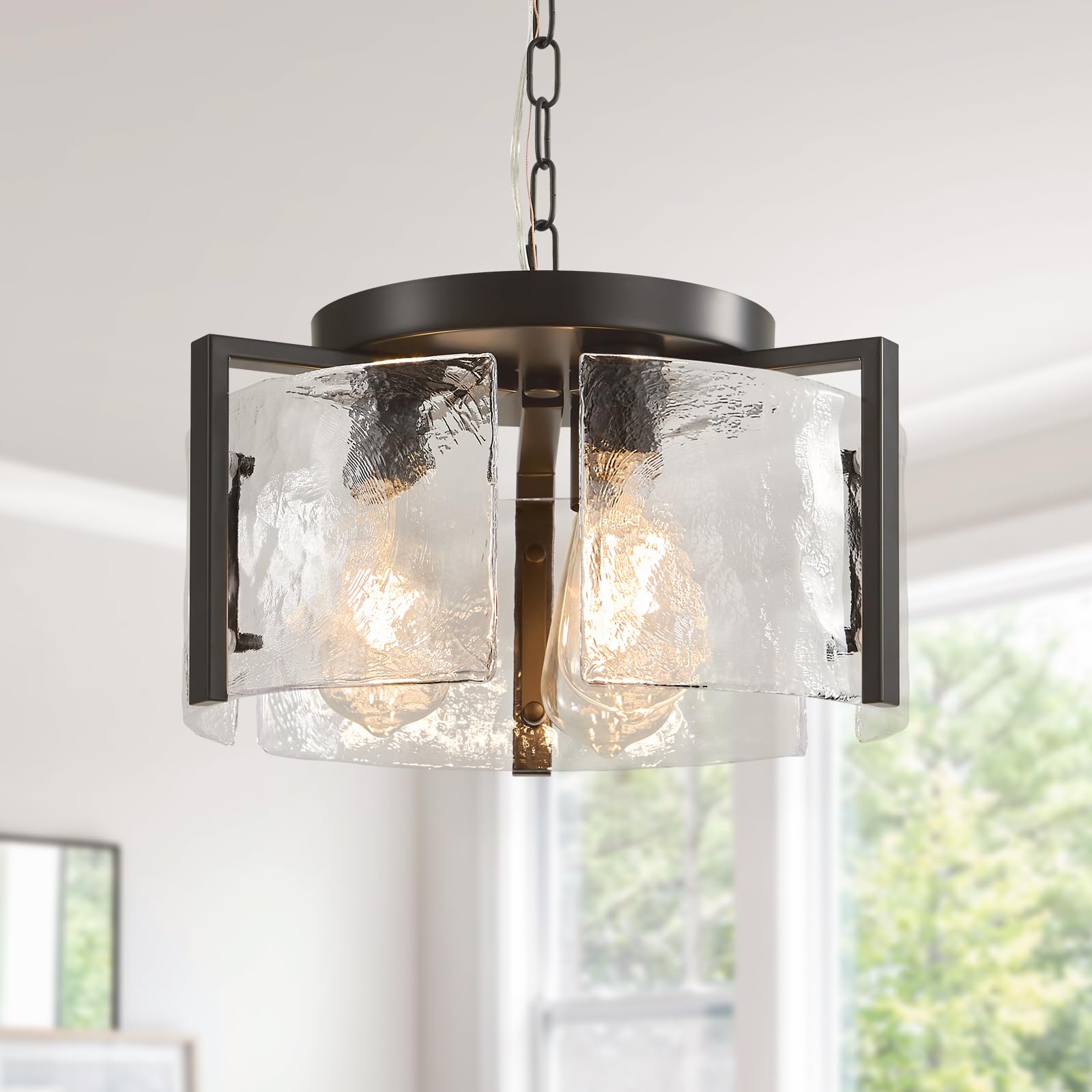 Modern Black Round Glass Chandelier 3 Light Entryway Pendant Lighting Dining Room Lighting Fixtures Over Table Vintage Drum